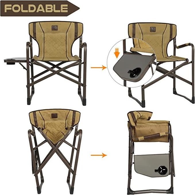 WOQI Heavy Duty Outdoor Steel Folding Camping Director Chairs With Side Table