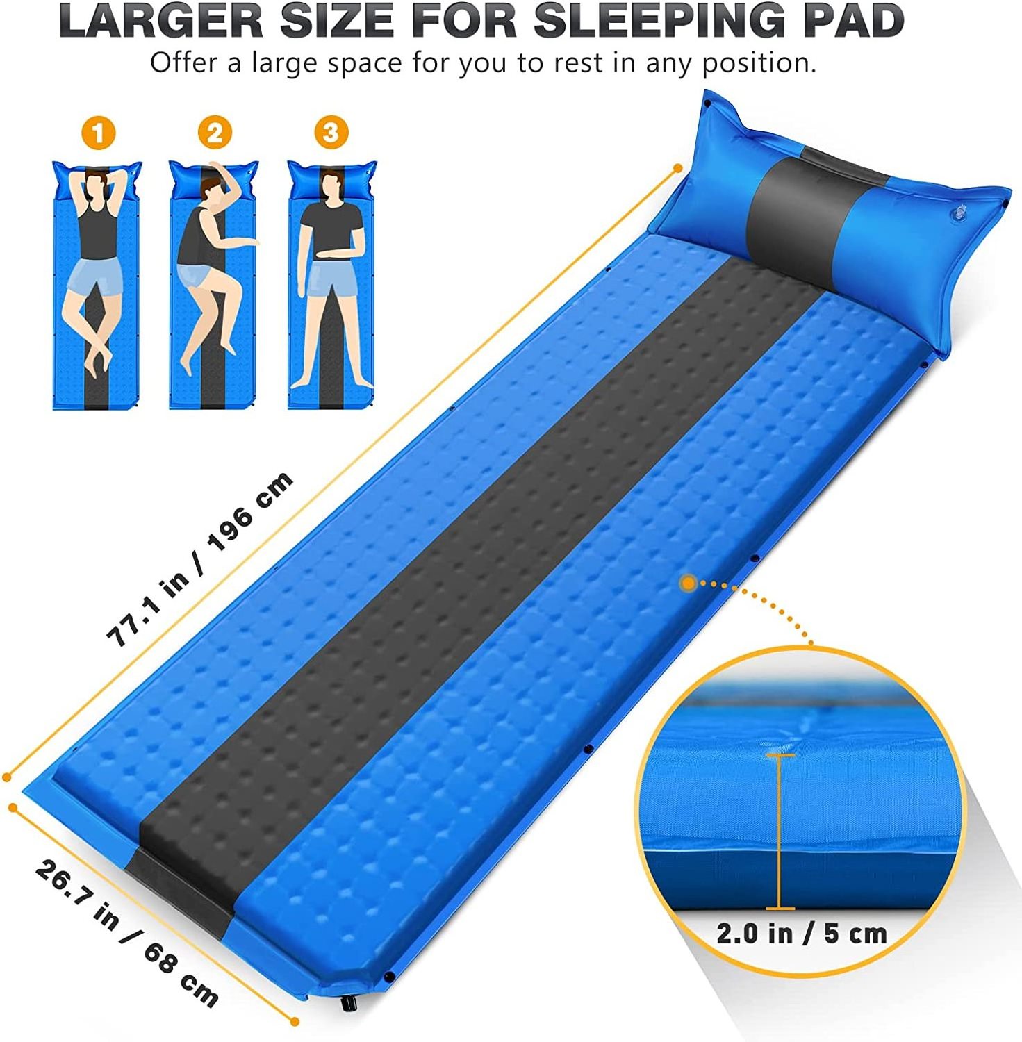 WOQI Thick Self-Inflating Ultralight Camp Bed Lightweight Compact Air Mattress Self inflatable sleeping mat