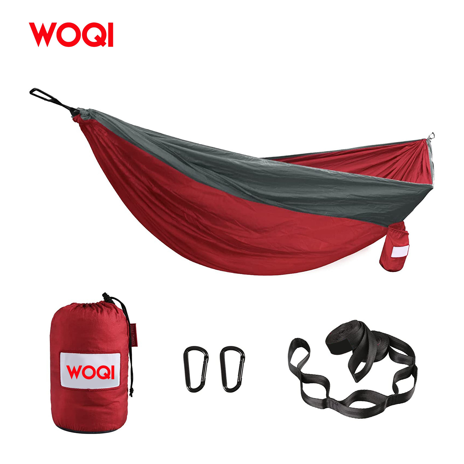 WOQI Double Camping Hammock for 2 People with Tree Straps, Lightweight Portable Nylon Parachute Hammock for Hiking Traveling