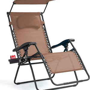 2023 WOQI  Hot Selling Folding Recliner Zero Gravity Lounge Chair With Shade Canopy Cup Holder