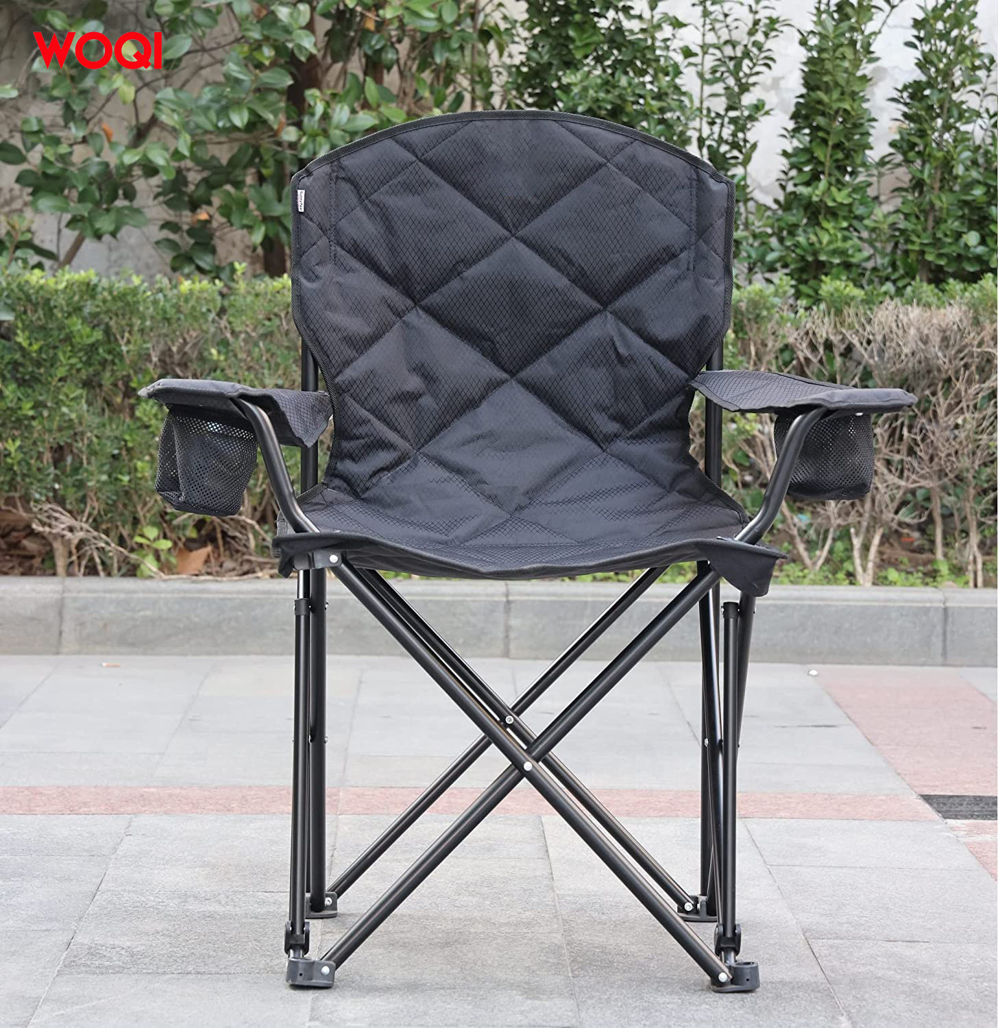 WOQI Oversized Camping Chair Heavy Duty Fit for tall people padded portable folding four lawn chairs with armrest cup holder