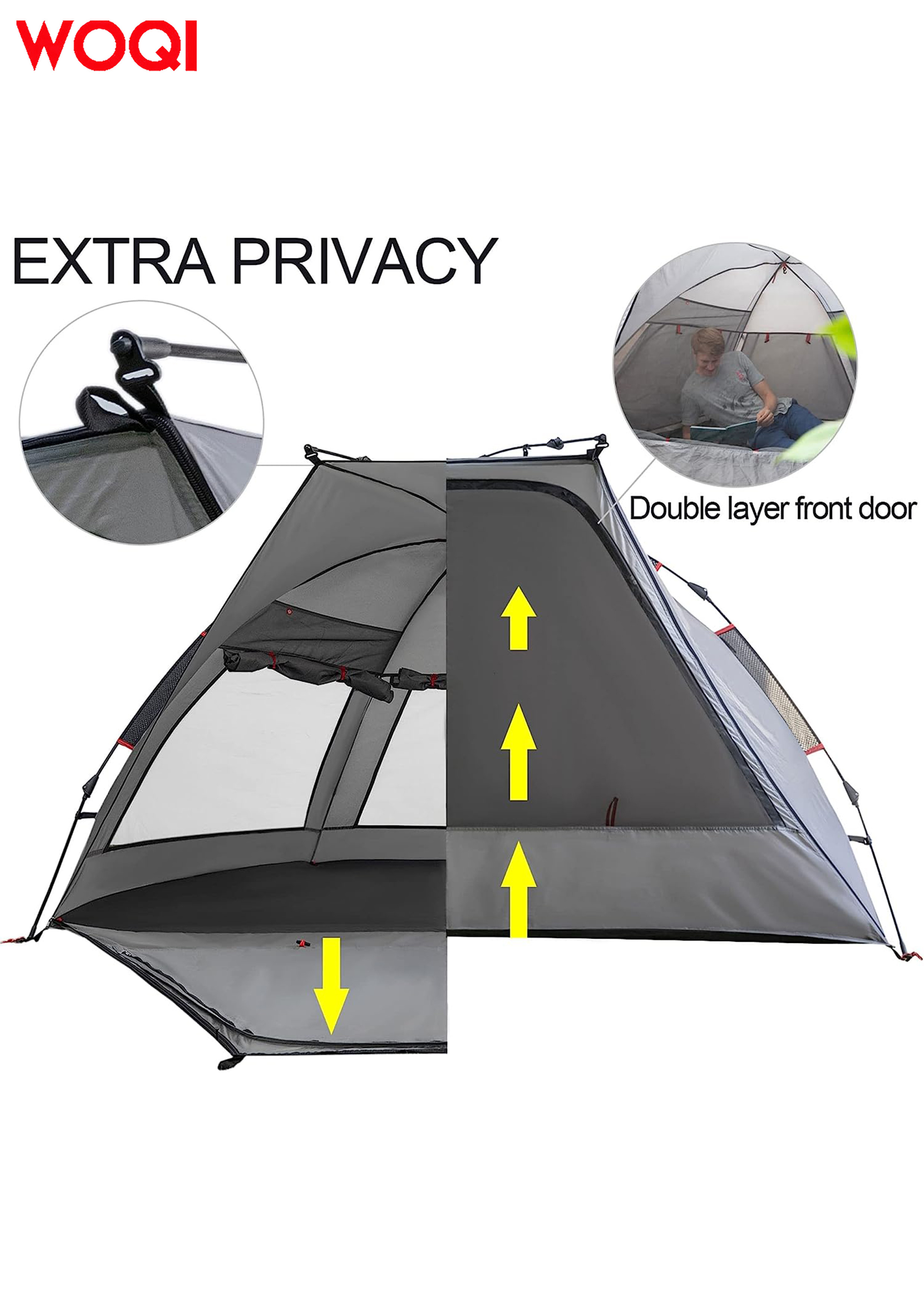 WOQI Beach Tent Sun Shelter 3-4 Person  Portable Sun Shelter, UPF 50+Waterproof and Windproof