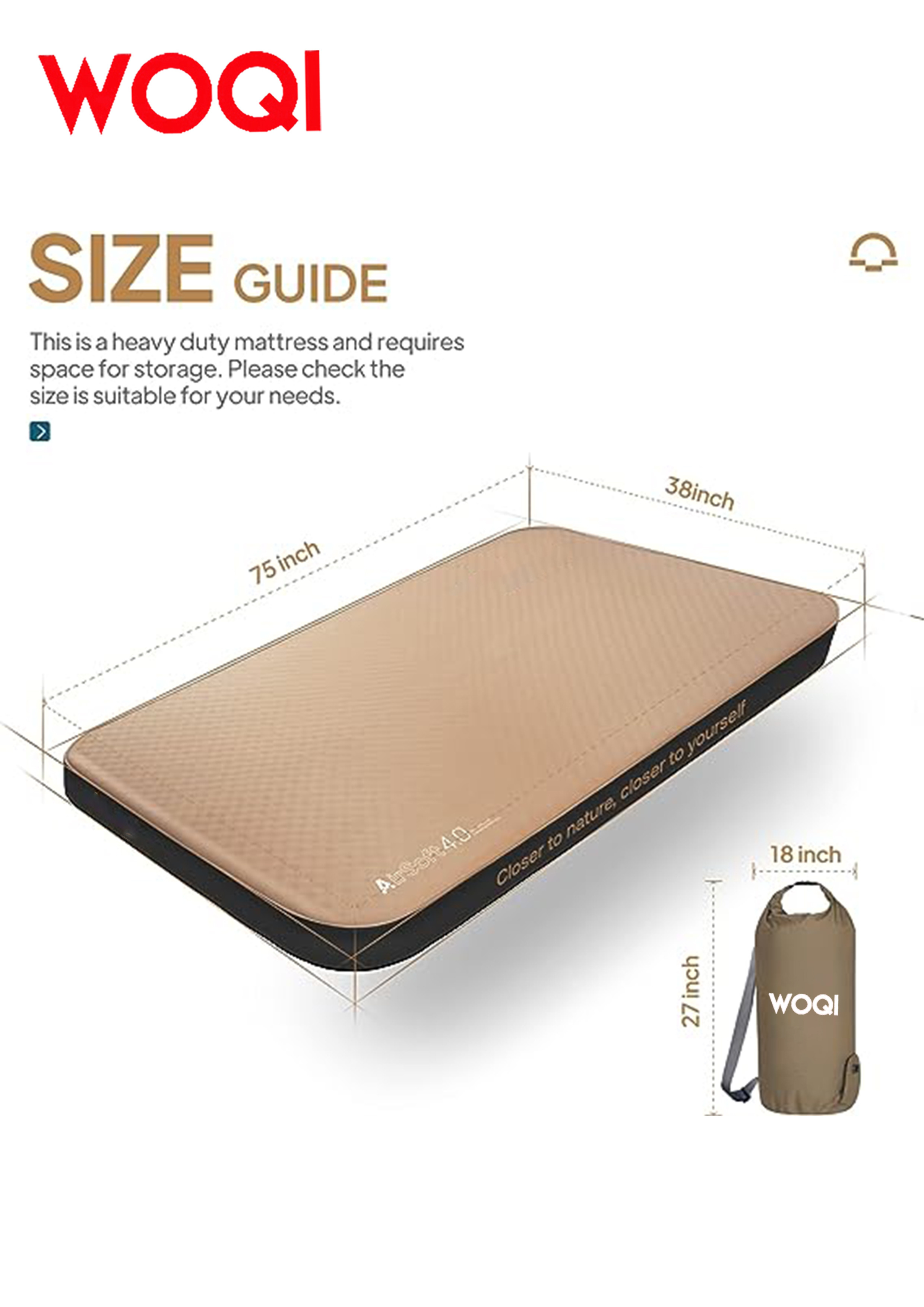 WOQI 4.5 Thick Self Inflating Sleeping Pad with Solid Foam, Camping Mattress with Pump Sack