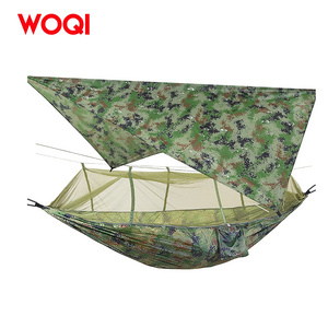 WOQI hammock camping with rain fly tar and mesh, portable camping double decker hammock 100% waterproof