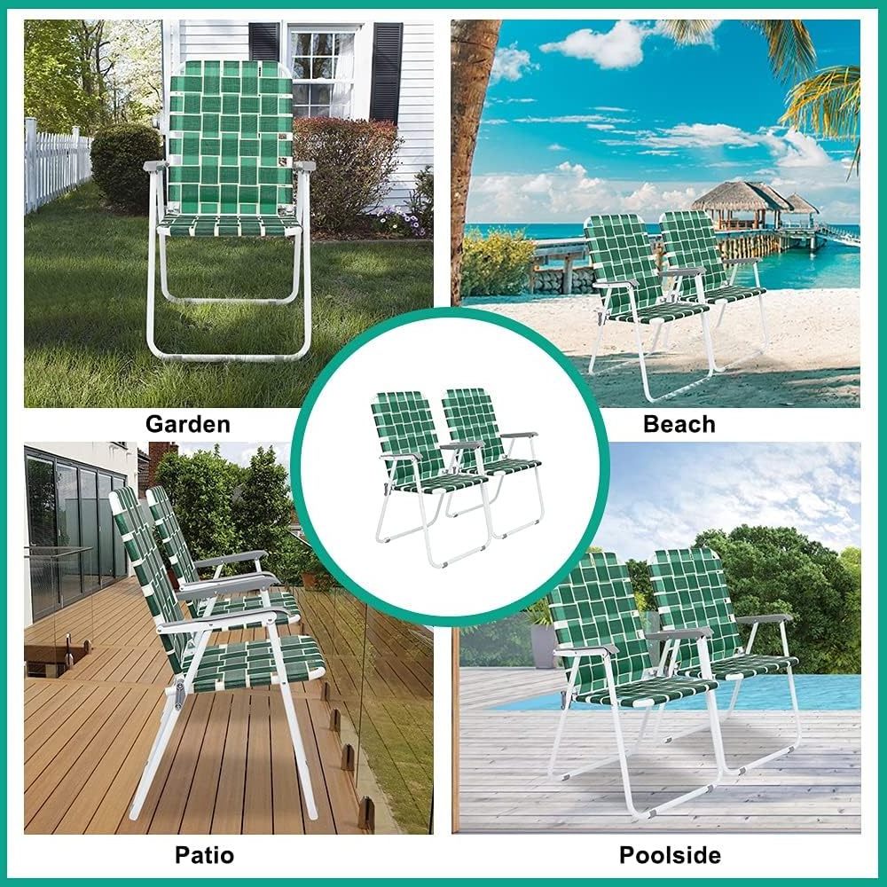 WOQI Folding Webbed Lawn Beach Chair Heavy Portable Outdoor Chair with Armrests