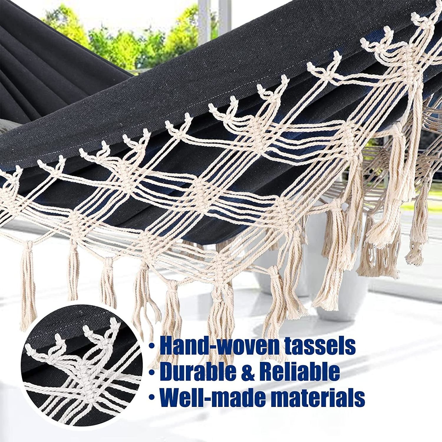 WOQI Hot sale  Outdoor and Indoor Cotton acrame hammock with Carry Bag for Bedroom Garden Backyard Patio