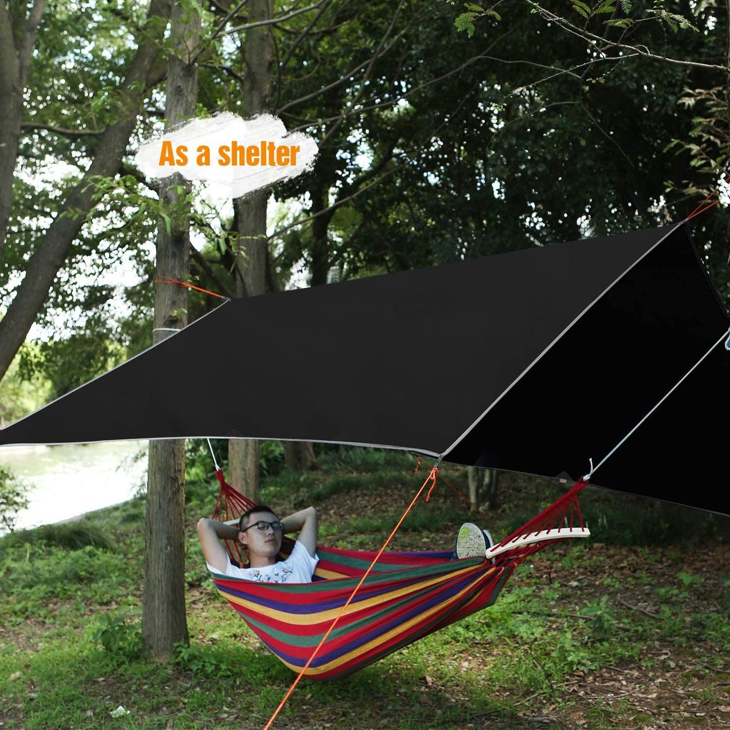 WOQI Hammock Rain Fly Waterproof and Lightweight Tent Tarp for Camping Backpacking Hiking