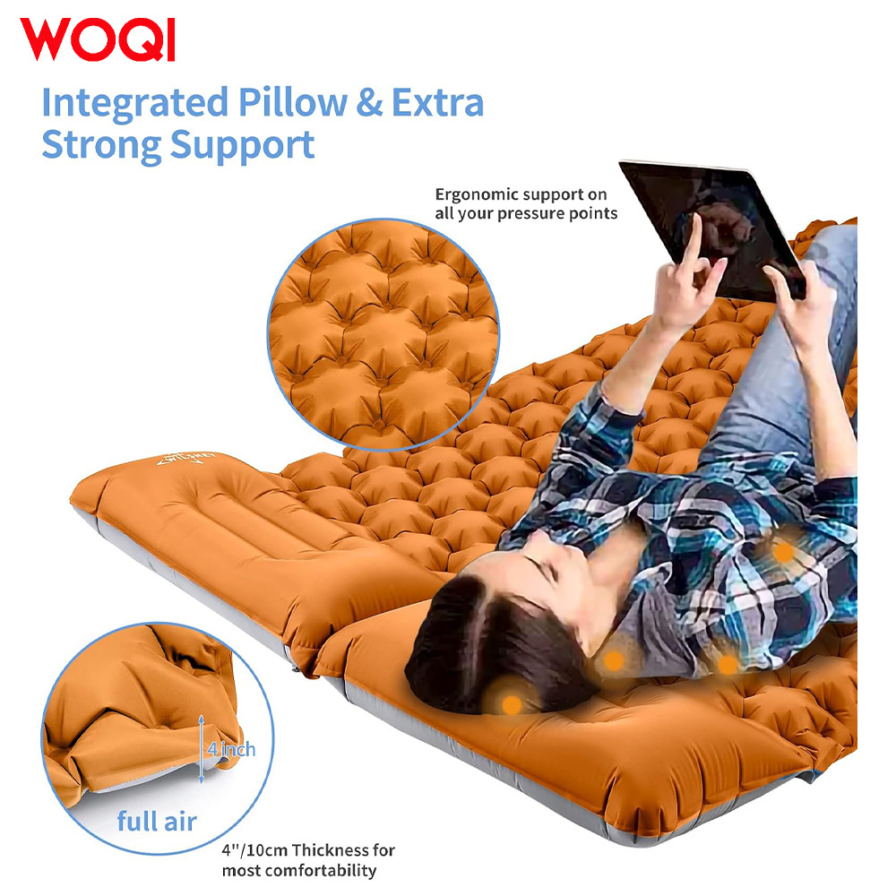 WOQI Camping Double Super Lightweight Portable Self Inflatable Sleep Cushion with Pillow and Built in Pump Suitable for Backpack