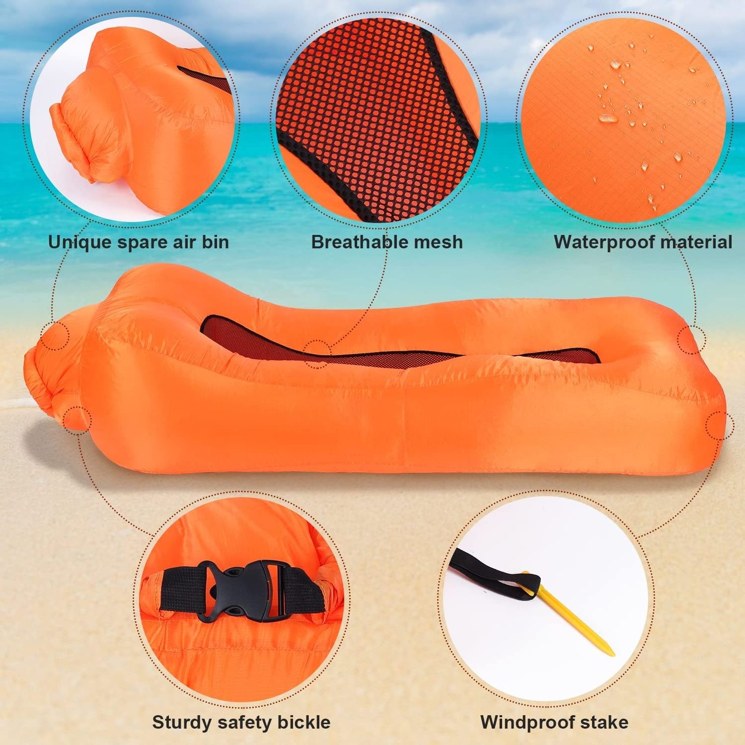 WOQI High quality inflatable lounger camping lazy bag air sofa for beach sleeping bag