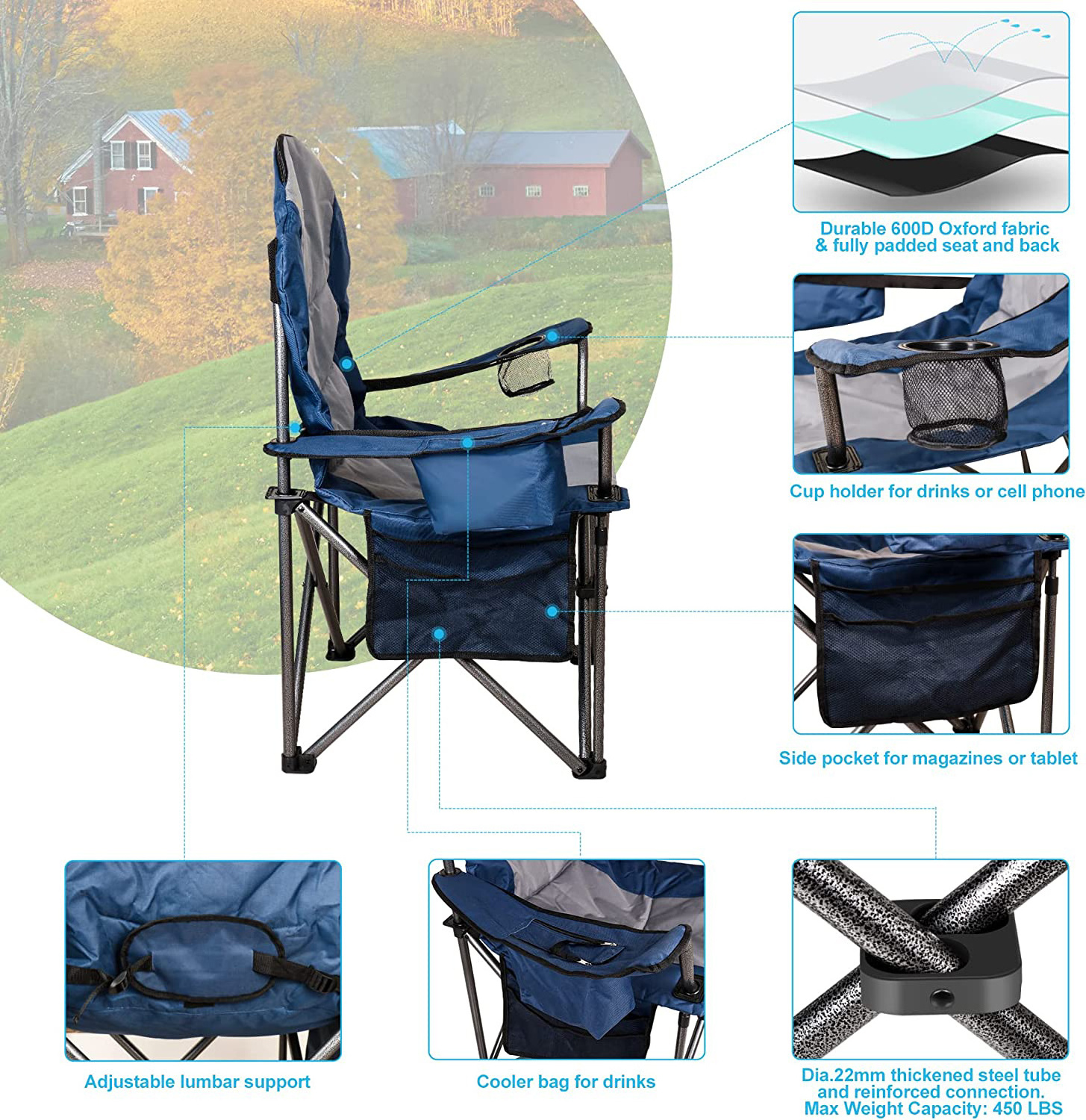 WOQI Wholesale Outdoor Folding Chair Picnic Leisure Chair Travel Beach Camping Chair