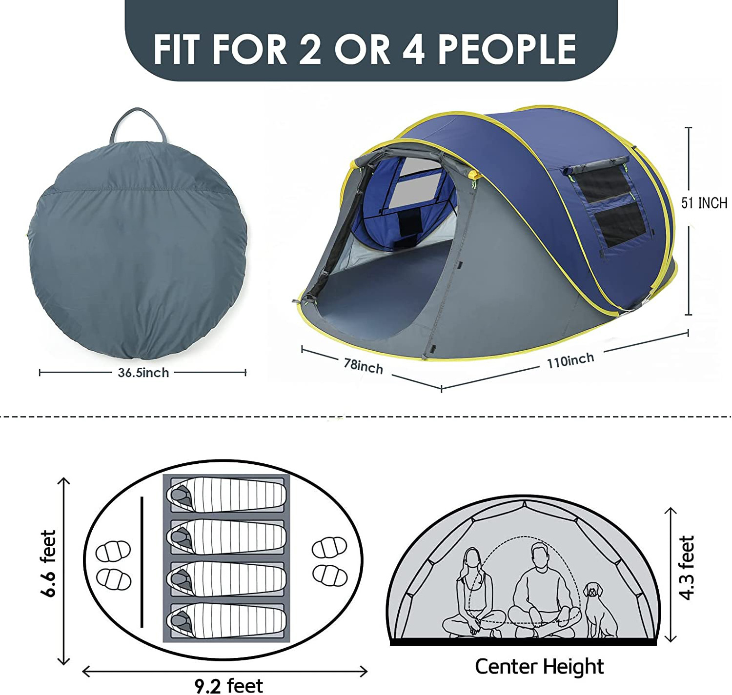 WOQI Wholesale automatic Instant tent outdoor waterproof tenda camping glamping pop up tents for family