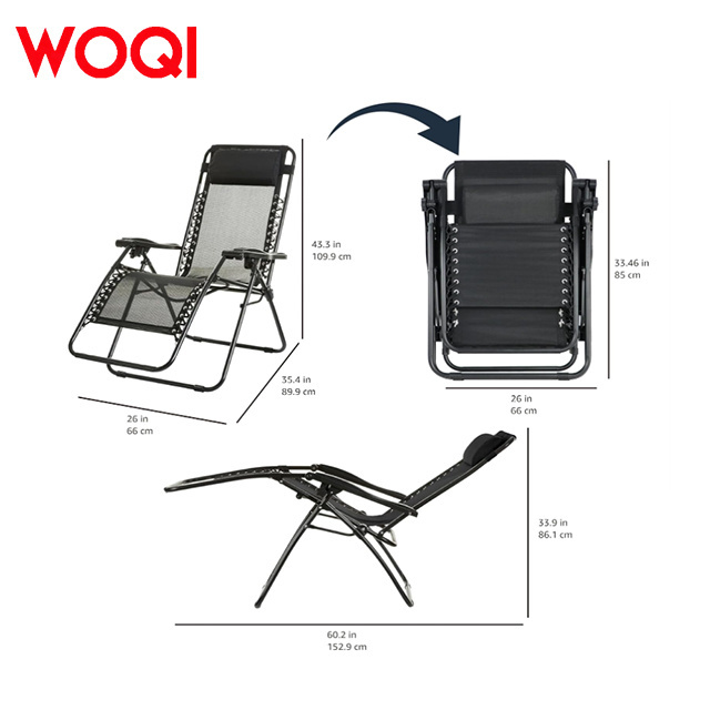 WOQI stock outdoor adjustable zero gravity folding lounge chair with pillow for adult garden leisure chairs