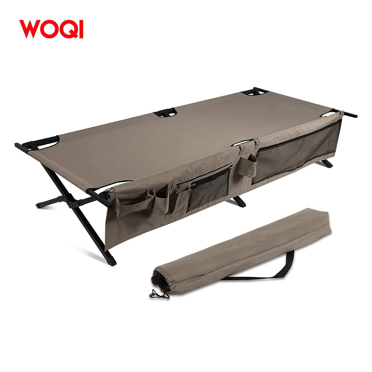 WOQI Compact Camping Cot Backpacking Ultralight Folding Lightweight Cot Easy Set Up Heavy Duty for Outdoor Hiking Travel Beach