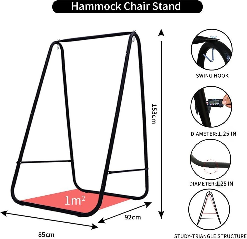 WOQI Quality Cotton Weather Resistant Saving Space Hammock Chair Stand with Hanging Swing Chair