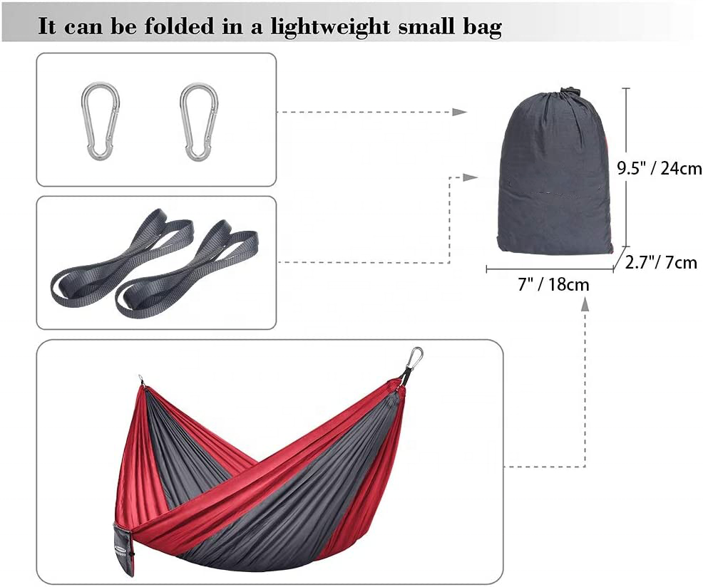 WOQI 04 Single Double Lightweight Portable Parachute Nylon Hammock With Tree Straps For Camping