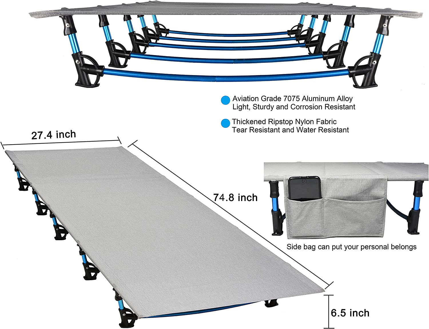 WOQI Portable Compact Ultralight Folding Tent Camping Cot Bed for Outdoor Travel