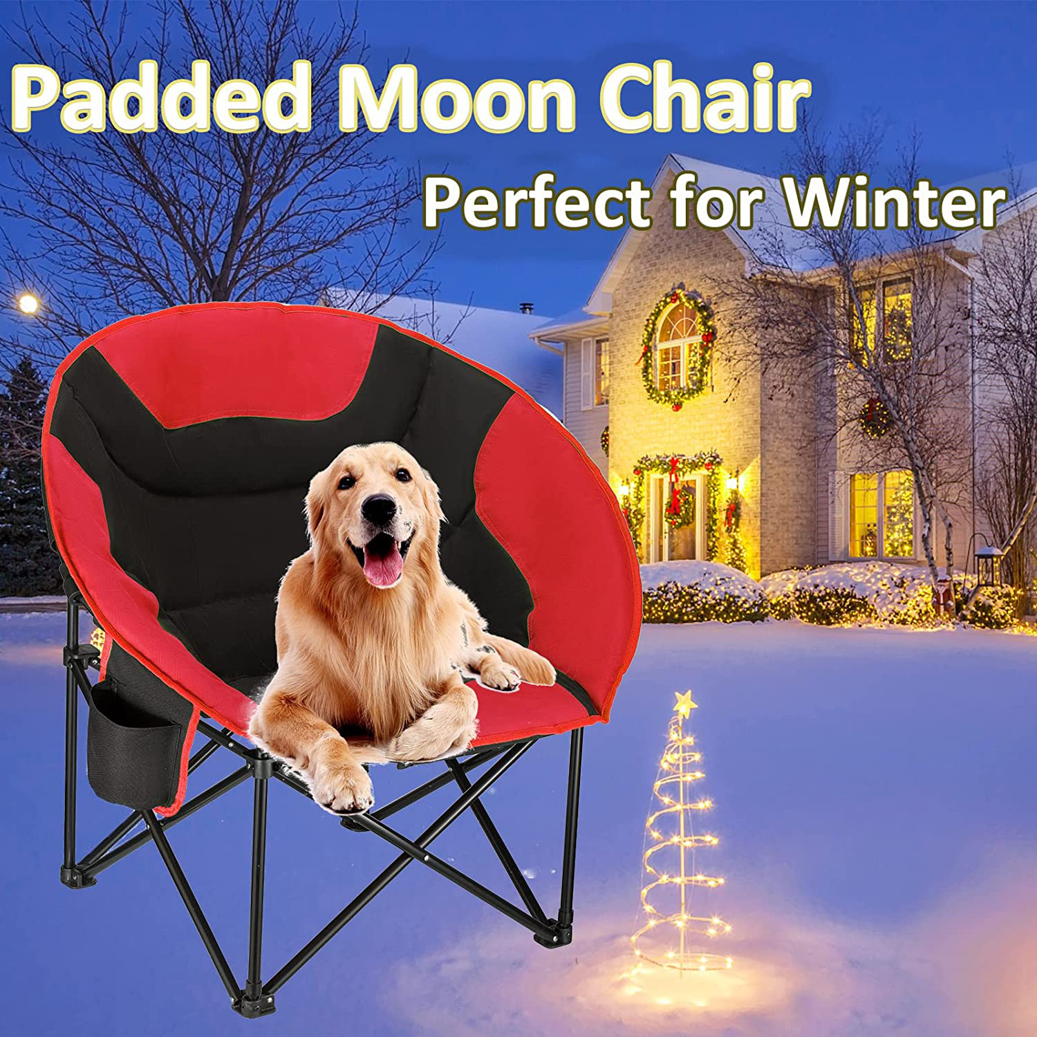 WOQI Portable Heavy Duty Comfy Sofa Chair Camping Large Folding Padded Moon Round Saucer Chair