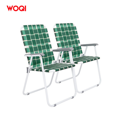 WOQI Folding Webbed Lawn Beach Chair Heavy Portable Outdoor Chair with Armrests