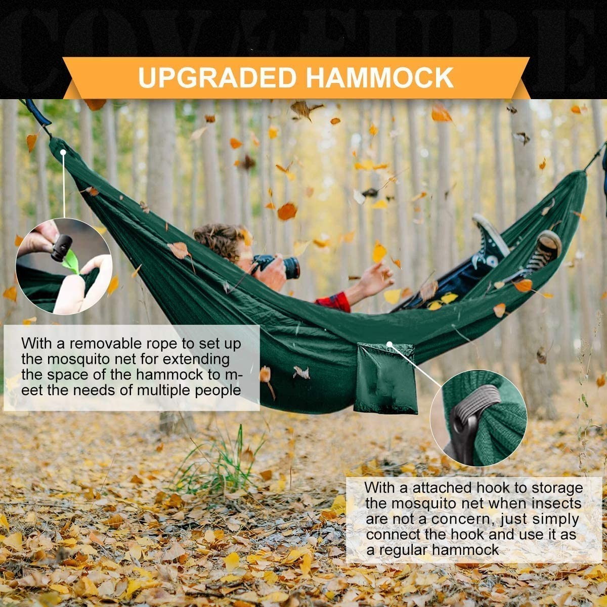 WOQI  Manufacture Custom Logo Top Quality Nylon Portable Hammock Swing Seat witn Tree Strap for Travel Backyard