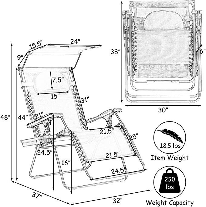 2023 WOQI  Hot Selling Folding Recliner Zero Gravity Lounge Chair With Shade Canopy Cup Holder