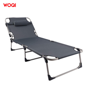 WOQI Adjustable 4-Position Reclining Folding Chaise Lounge Chair portable camping bed with Pillow