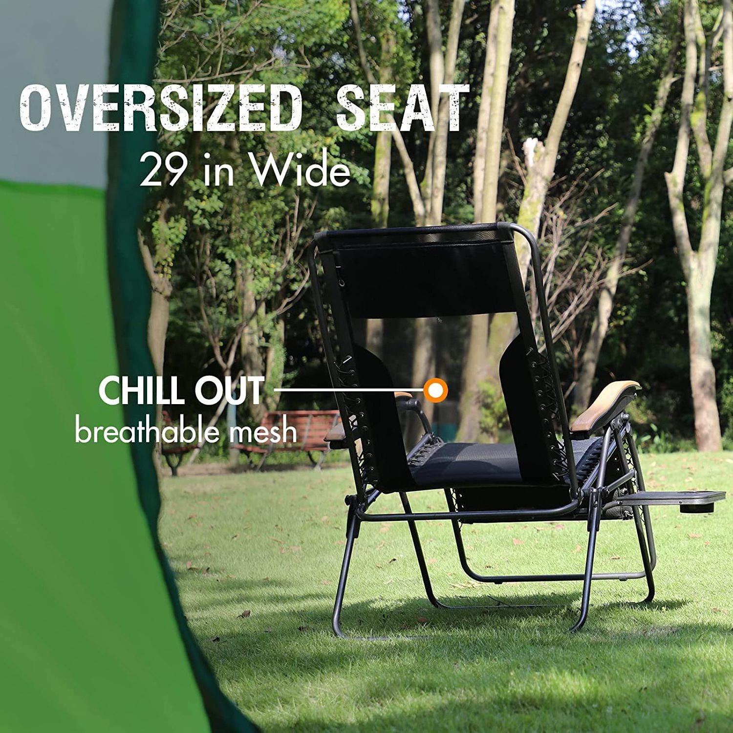 WOQI Wholesale XL Padded Seat Folding Zero Gravity Reclining Patio Chairs with Adjustable Pillow and Cup Holder