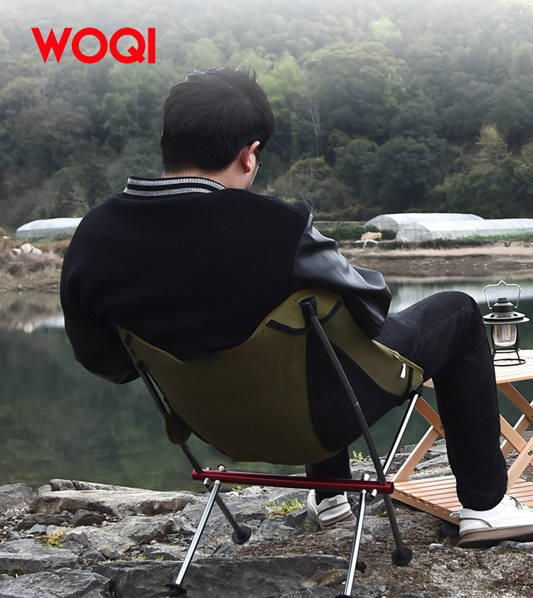 WOQI 2023 New Outdoor All-aluminum Extra-wide Camping Beach Chair Portable Lightweight Moon Chair With 600D Oxford Cloth