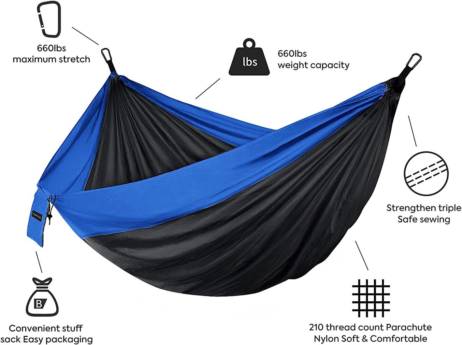 Woqi Portable  Lightweight Nylon hammocks with 2 Tree Straps for Outdoor Hiking Camping Travel