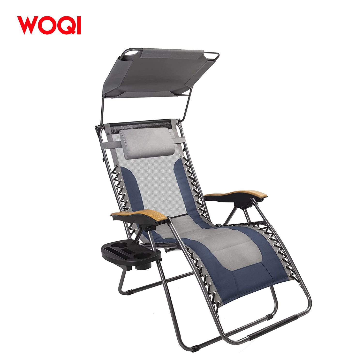 WOQI Outdoor Folding Lounge Zero Gravity Chair with Canopy and Cup holder