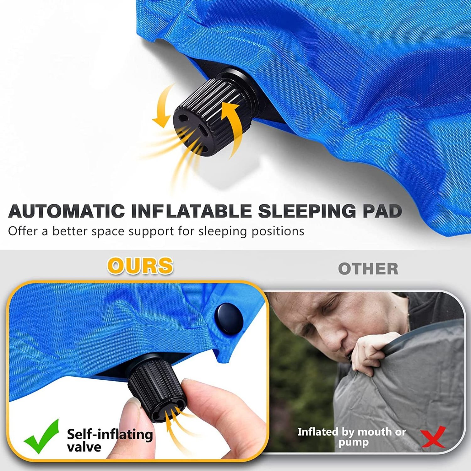 WOQI Thick Self-Inflating Ultralight Camp Bed Lightweight Compact Air Mattress Self inflatable sleeping mat