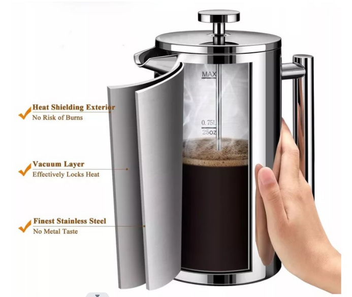 WILEE Brand SUS304 Stainless steel modern portable large capacity 800ML 8 cups French press coffee maker