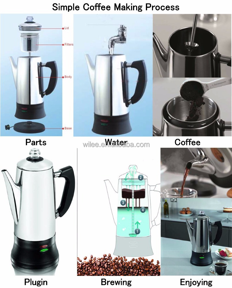 12 Cup Percolator Pot electric Coffee Maker Stainless Steel Brewer