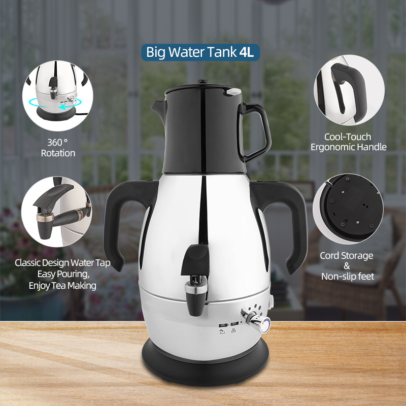 110v 230v 2 3 4 5 liter health stainless steel brew samovar turkish electric kettle tea maker with tea pot