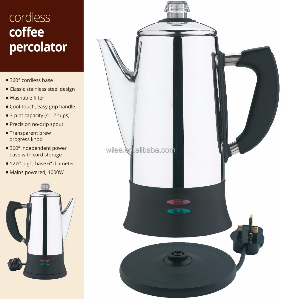 12 Cup Percolator Pot electric Coffee Maker Stainless Steel Brewer