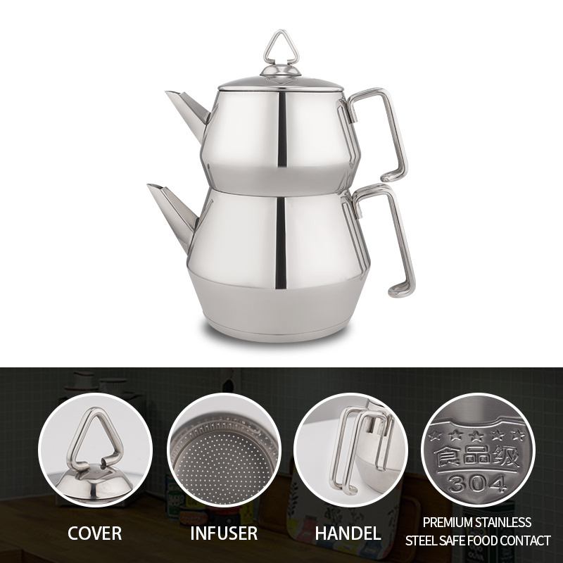 promotional list hot selling double wall pot kettle samovar stainless steel gas stove top turkish tea maker