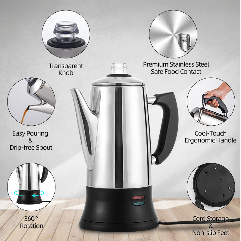 italian 4 6 8 10 12 cups stainless steel electric espresso moka pot coffee maker filter