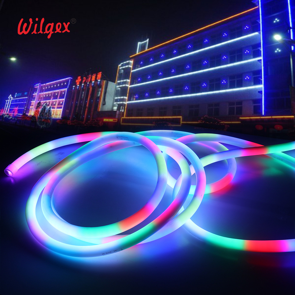 Dynamic pixel RGB 360 Degree Round LED Neon Flex 24 Volt Pixel IP68 Tube Strip light facade lighting outdoor neon flex