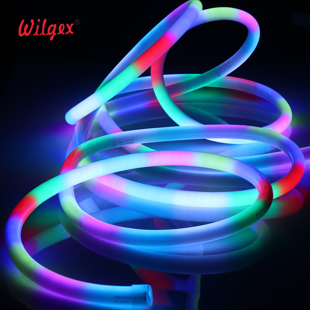 Dynamic pixel RGB 360 Degree Round LED Neon Flex 24 Volt Pixel IP68 Tube Strip light facade lighting outdoor neon flex