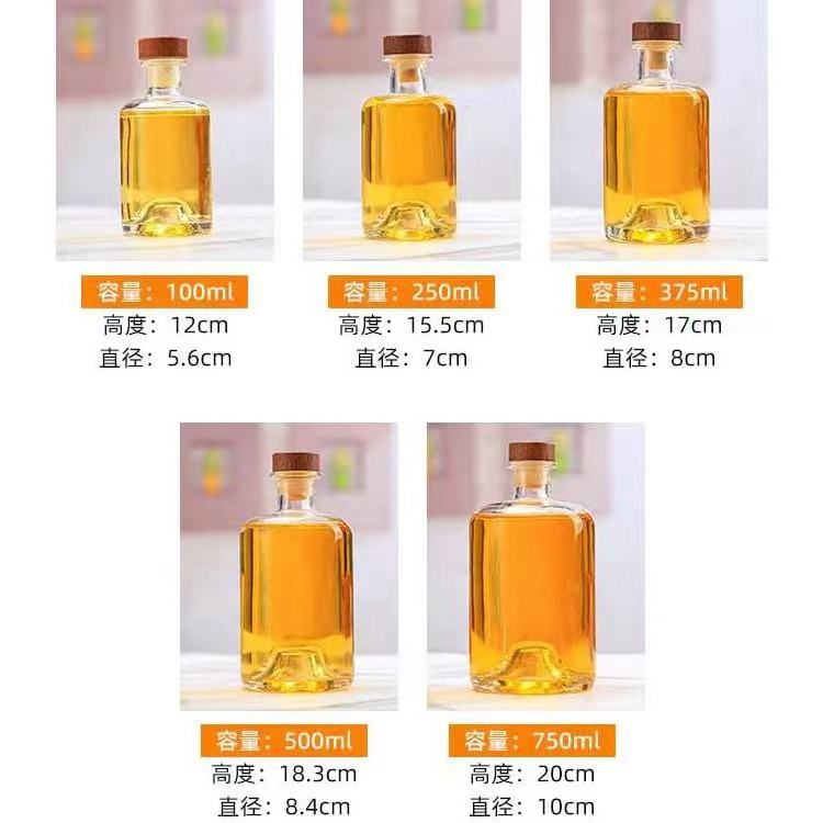 Customized Liquor Glass Bottle 500ml 700ml 750ml Rum Whisky Vodka Gin Tequila Spirits With Cork