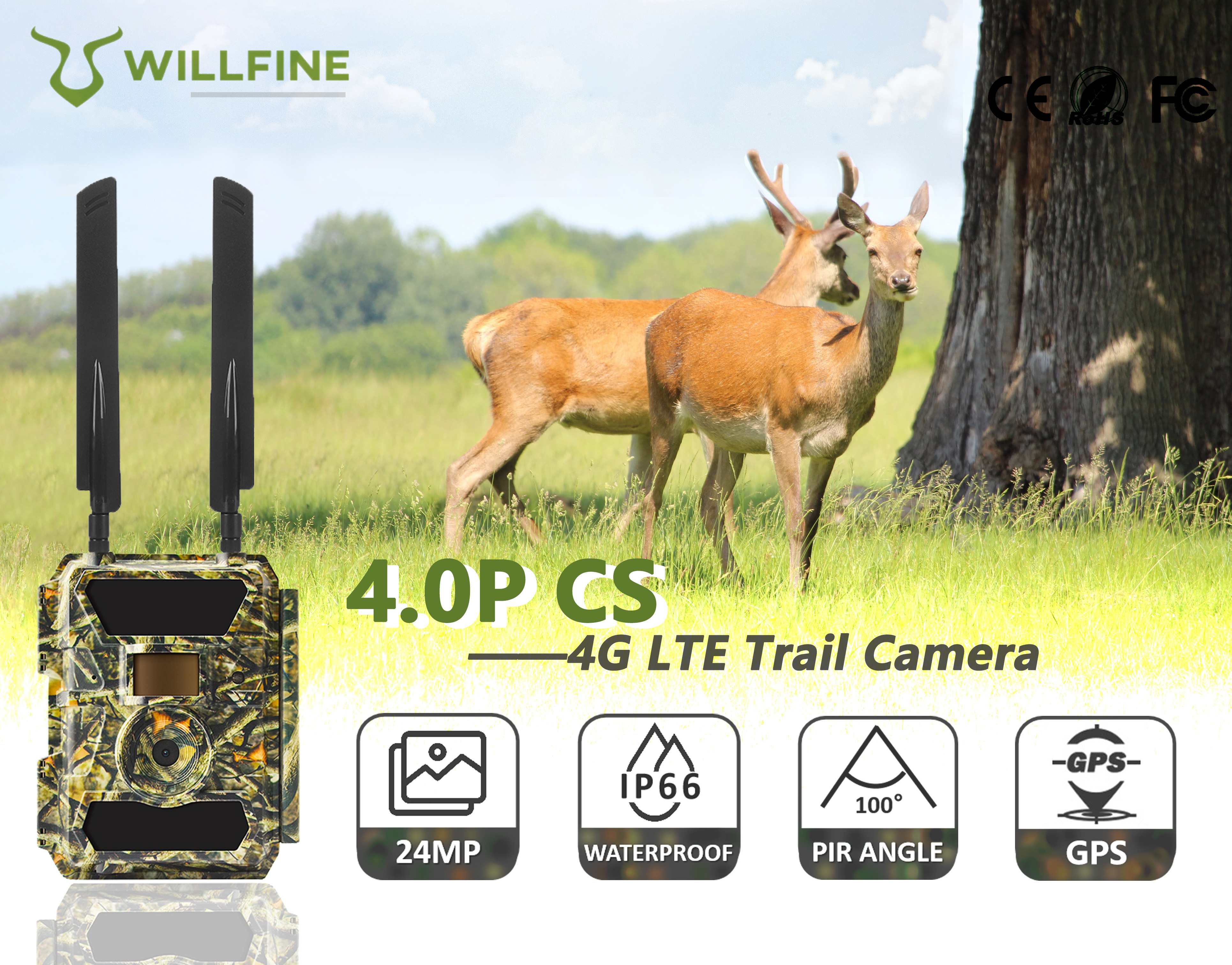 WILLFINE 4g cellular lte solar panel trail cam no glow hunting trail camera with app control