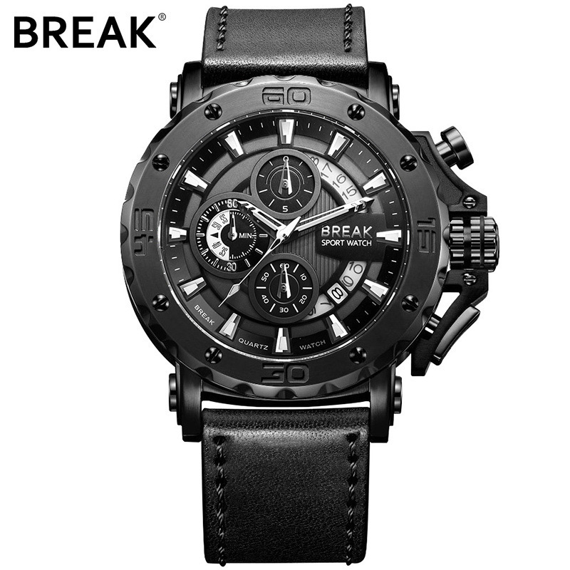 WJ-7658 Factory Best Selling Business Quartz Handwatches Leather Watches BREAK Brand Men Wrist Watches