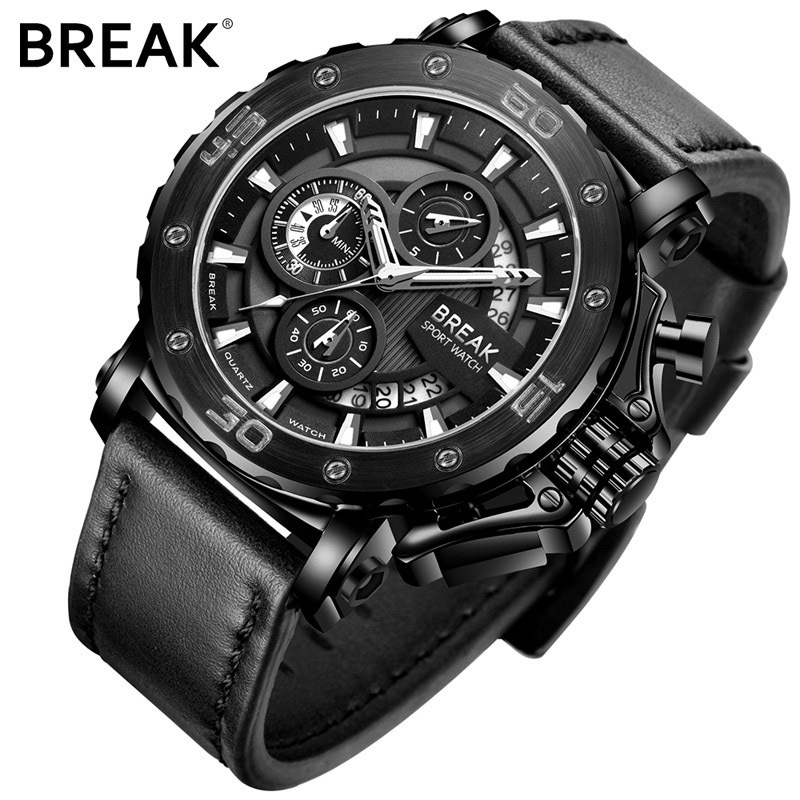 WJ-7658 Factory Best Selling Business Quartz Handwatches Leather Watches BREAK Brand Men Wrist Watches