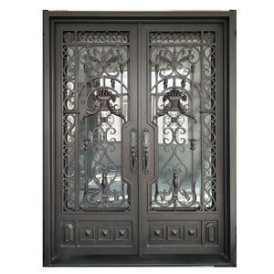 Galvanized Wrought Iron Entrance doors Ornamental Steel Swing Front Main Door