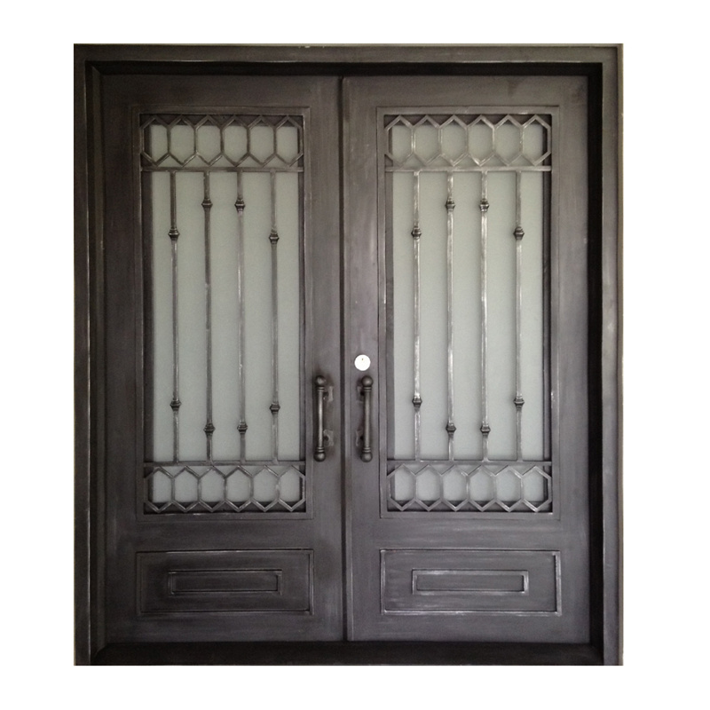 China Cheap Price Modern Internal Fancy Metal Doors Interior Single Leaf Decorative Glass Wrought Iron Front Entry Door