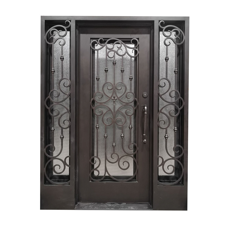 China Cheap Price Modern Internal Fancy Metal Doors Interior Single Leaf Decorative Glass Wrought Iron Front Entry Door