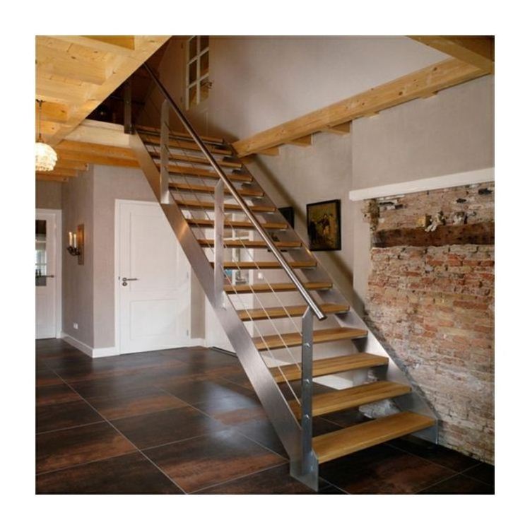 Household individual fire escape straight stairs wooden box tread staircase