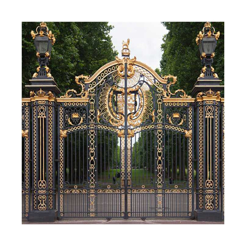 European Style Wrought Iron Gate Galvanized Steel Doors Iron Main Gate Design