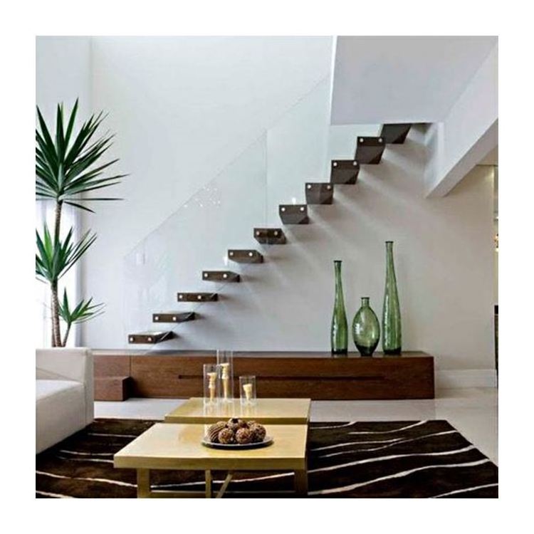 Interior wooden floating staircase wood folding ladder floating stairs white