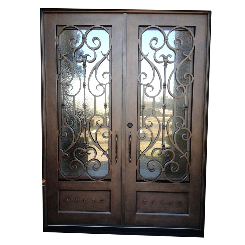 China Cheap Price Modern Internal Fancy Metal Doors Interior Single Leaf Decorative Glass Wrought Iron Front Entry Door