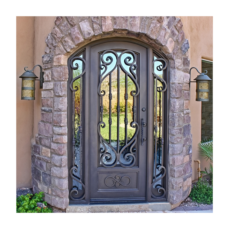 Hot Sale High Quality Luxury Design Exterior Burglar Proof Other Doors Main Entrance Entry Front French Wrought Iron Doors